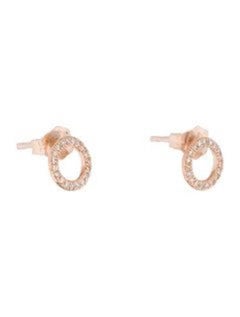 14K Rose Gold Open Circle Diamond Stud Earrings for Her