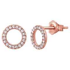 14K Rose Gold Open Circle Diamond Stud Earrings for Her