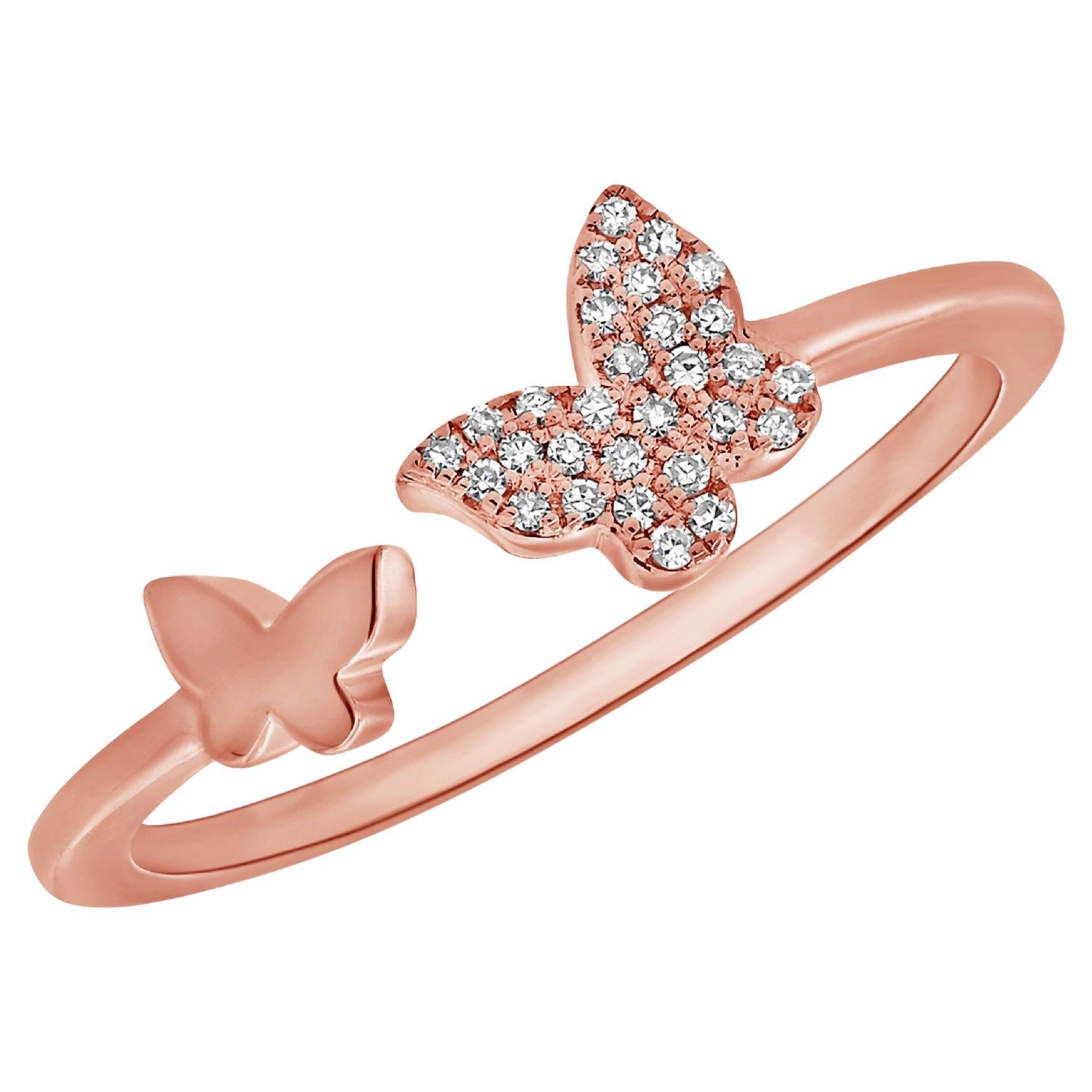 14K Rose Gold Open Double Butterfly Ring for Her For Sale