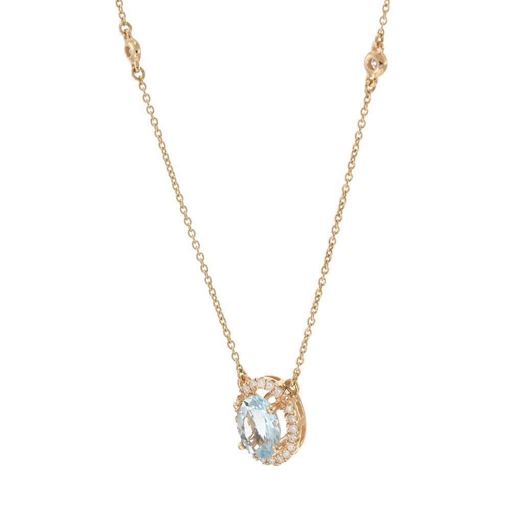 Collana a raggiera ovale in oro rosa 14K con acquamarina e diamanti In condizioni Nuovo in vendita a New York, NY