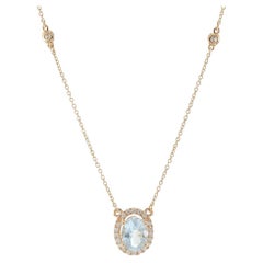 Collana a raggiera ovale in oro rosa 14K con acquamarina e diamanti