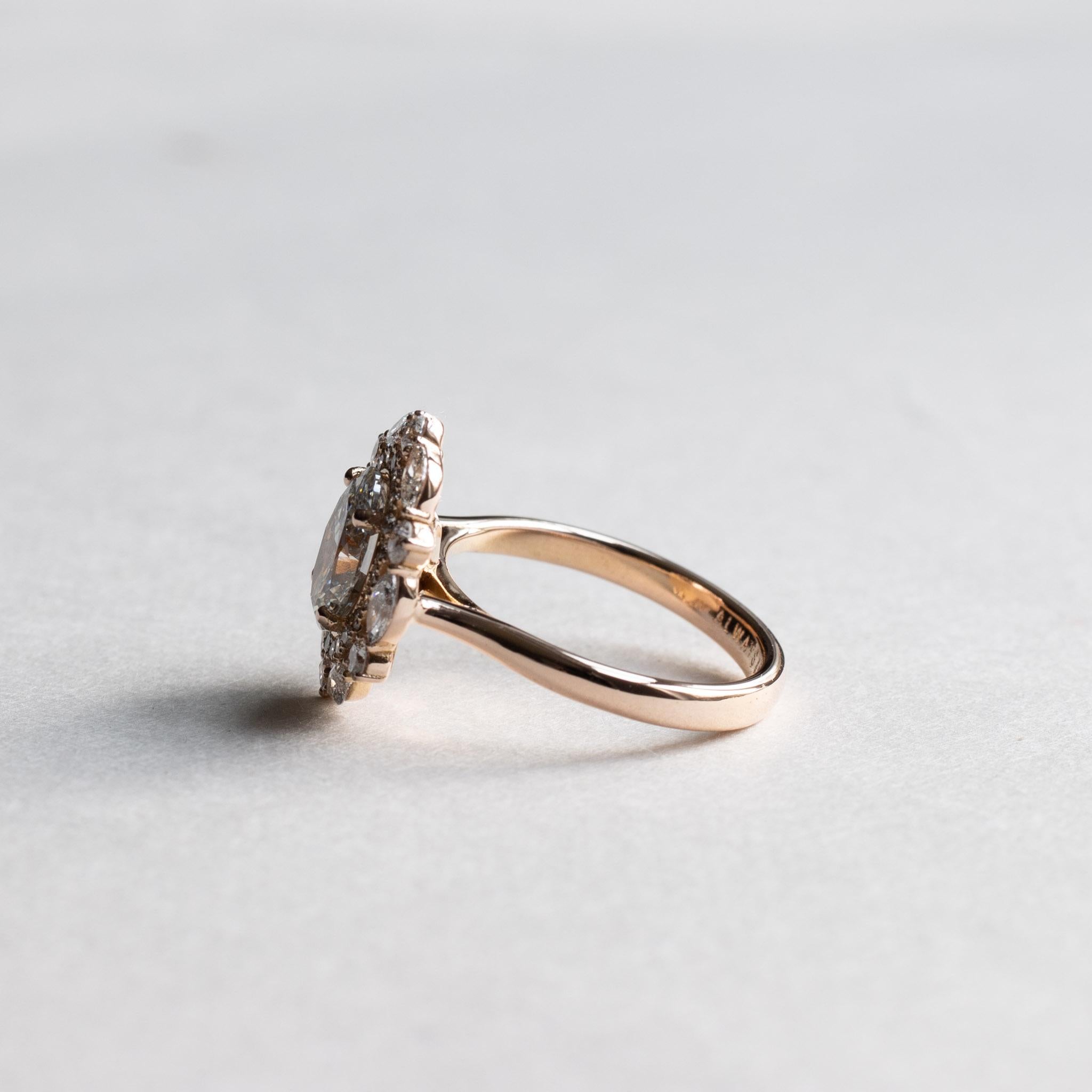14k Rose Gold GIA 1.5 Carat Oval Double Halo Engagement Ring For Sale 1