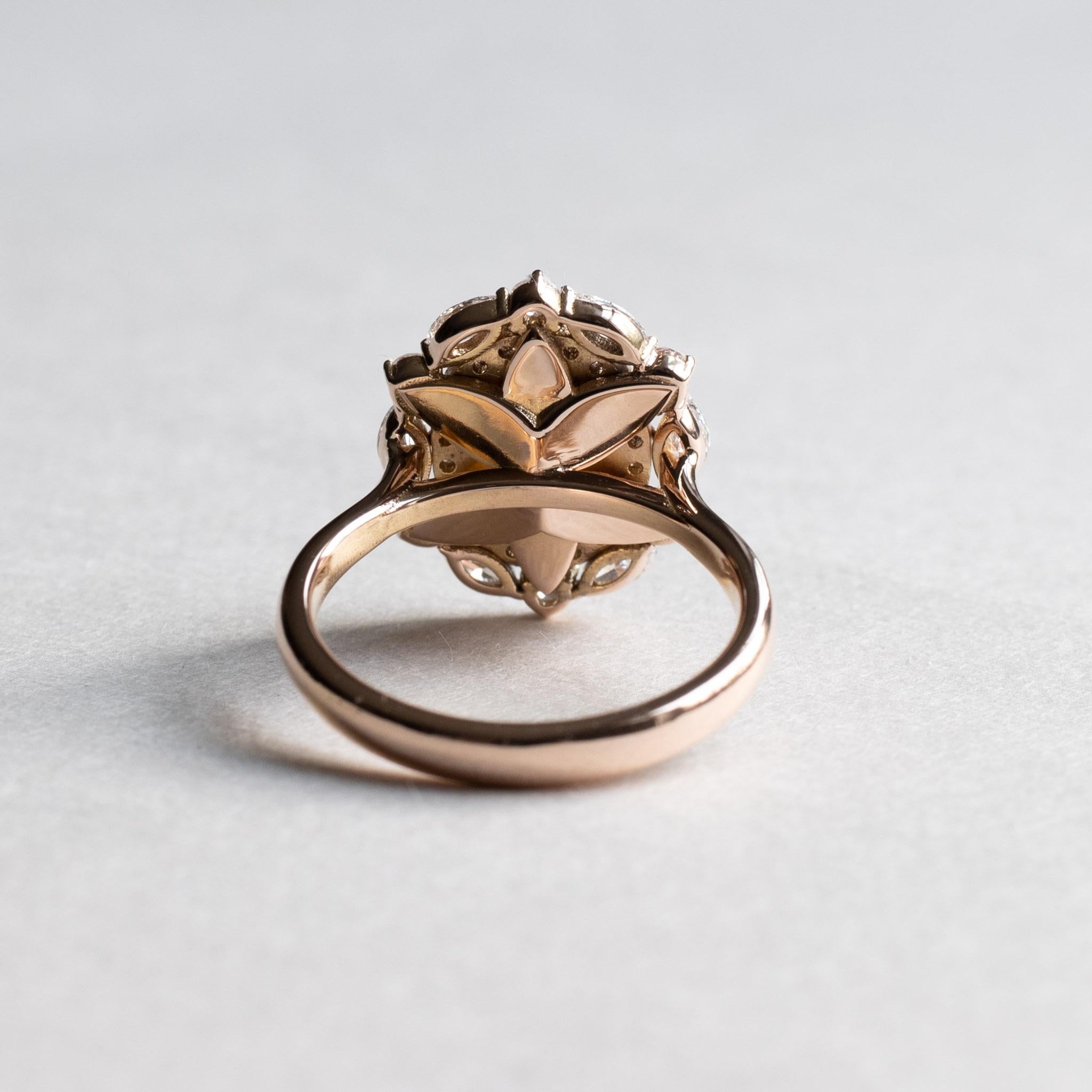 14k Rose Gold GIA 1.5 Carat Oval Double Halo Engagement Ring For Sale 3