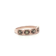 14k Rose Gold Oval Green to Brown 5 Stone Rectangular Milgrain Etched Band Ring