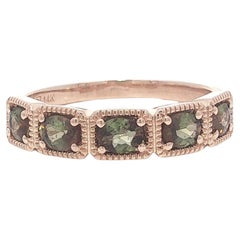 14k Rose Gold Oval Green to Brown 5 Stone Rectangular Milgrain Etched Band Ring