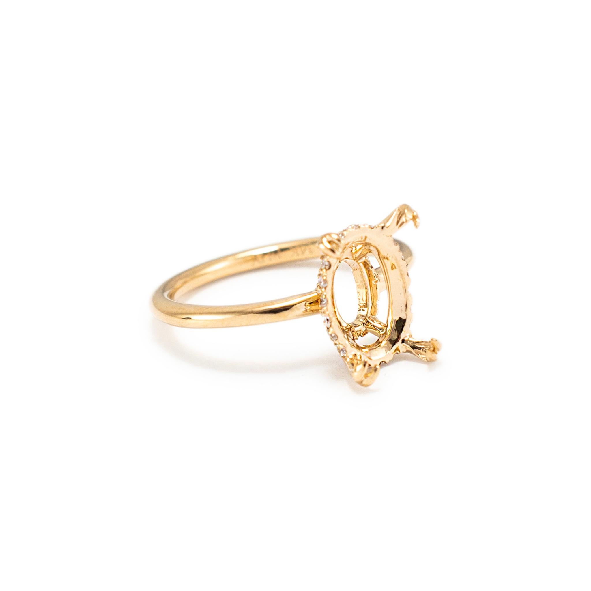 14K Rose Gold Oval Hidden Halo Diamond Semi Mount Engagement Ring In Excellent Condition For Sale In Houston, TX