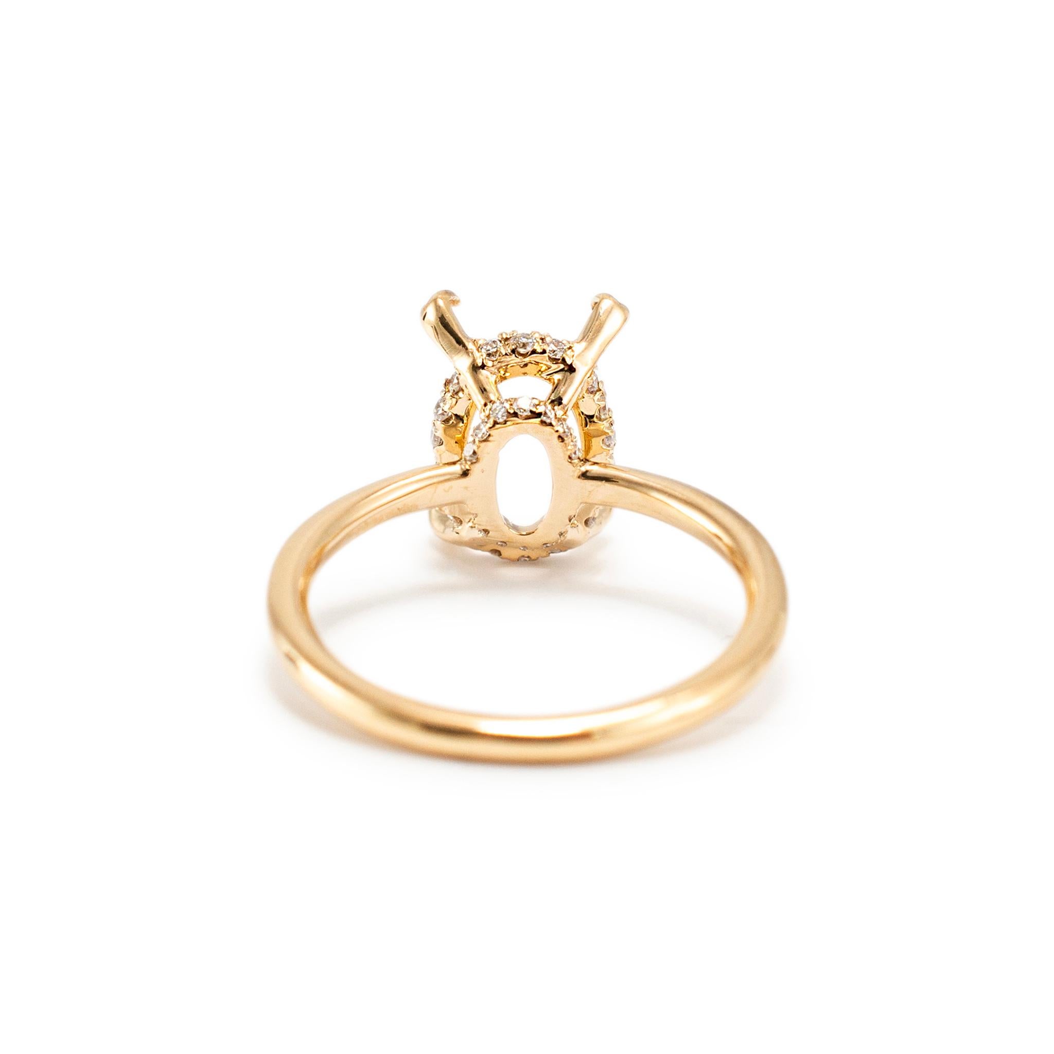 Women's 14K Rose Gold Oval Hidden Halo Diamond Semi Mount Engagement Ring For Sale