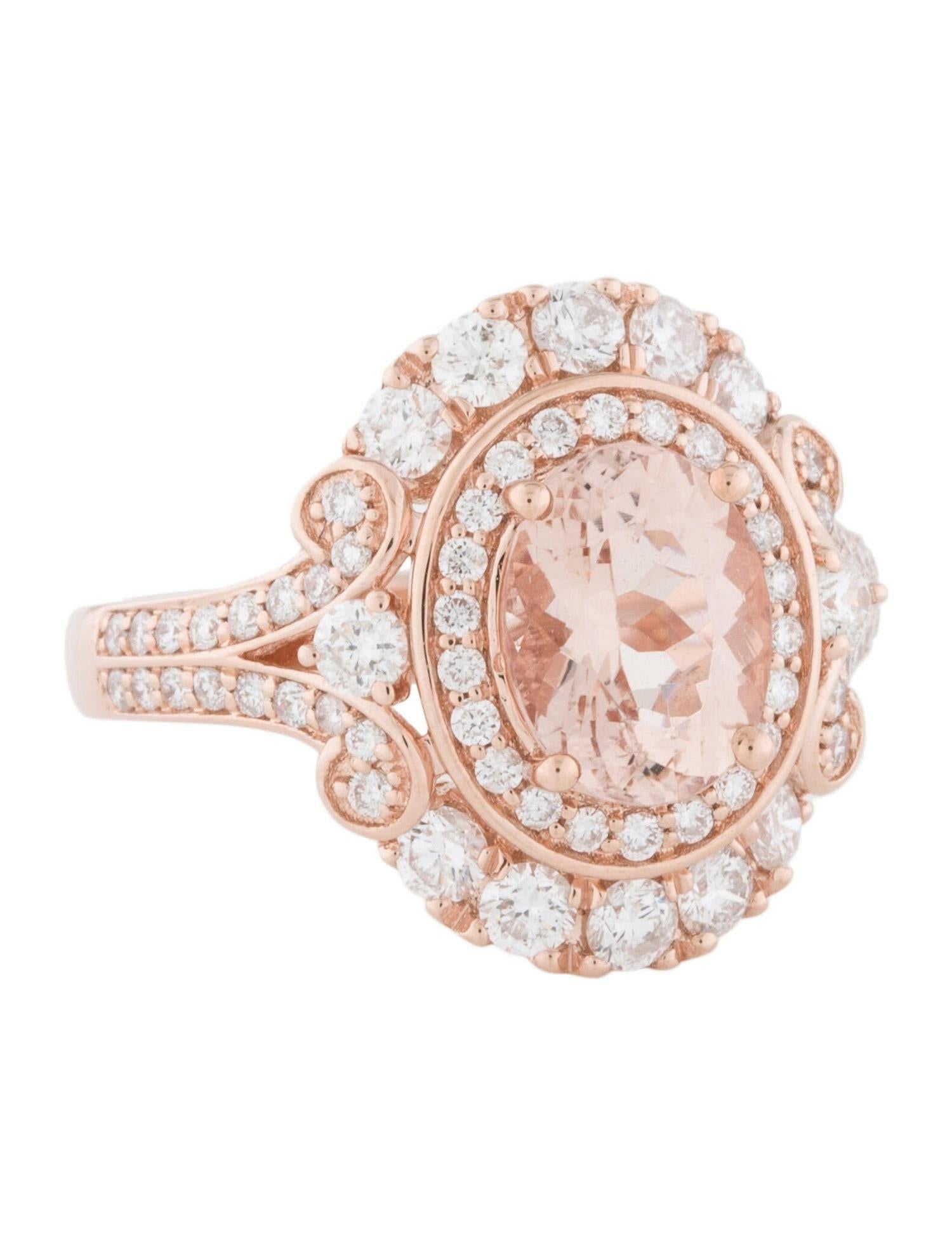 Oval Cut 14K Rose Gold Oval Morganite & Diamond Regal Cocktail Ring For Sale