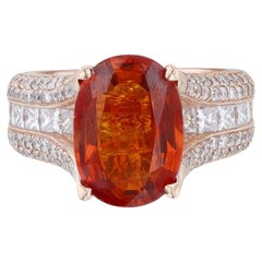 14K Rose Gold Oval Orange Sapphire Diamond Ring