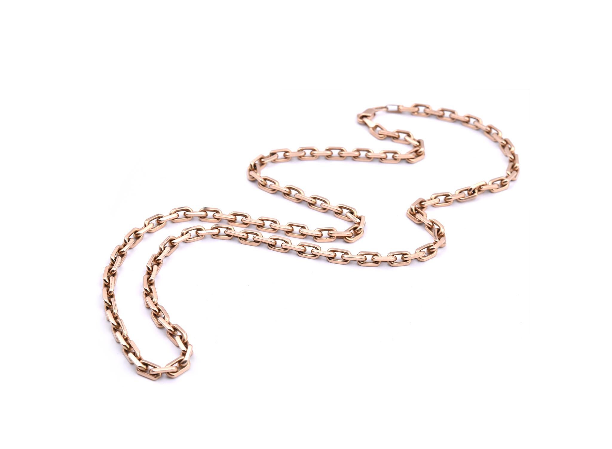 14 Karat Rose Gold Oval Square Link Chain Necklace In Excellent Condition In Scottsdale, AZ