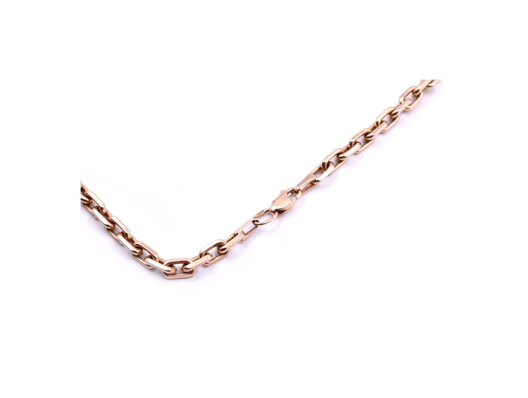 Women's or Men's 14 Karat Rose Gold Oval Square Link Chain Necklace