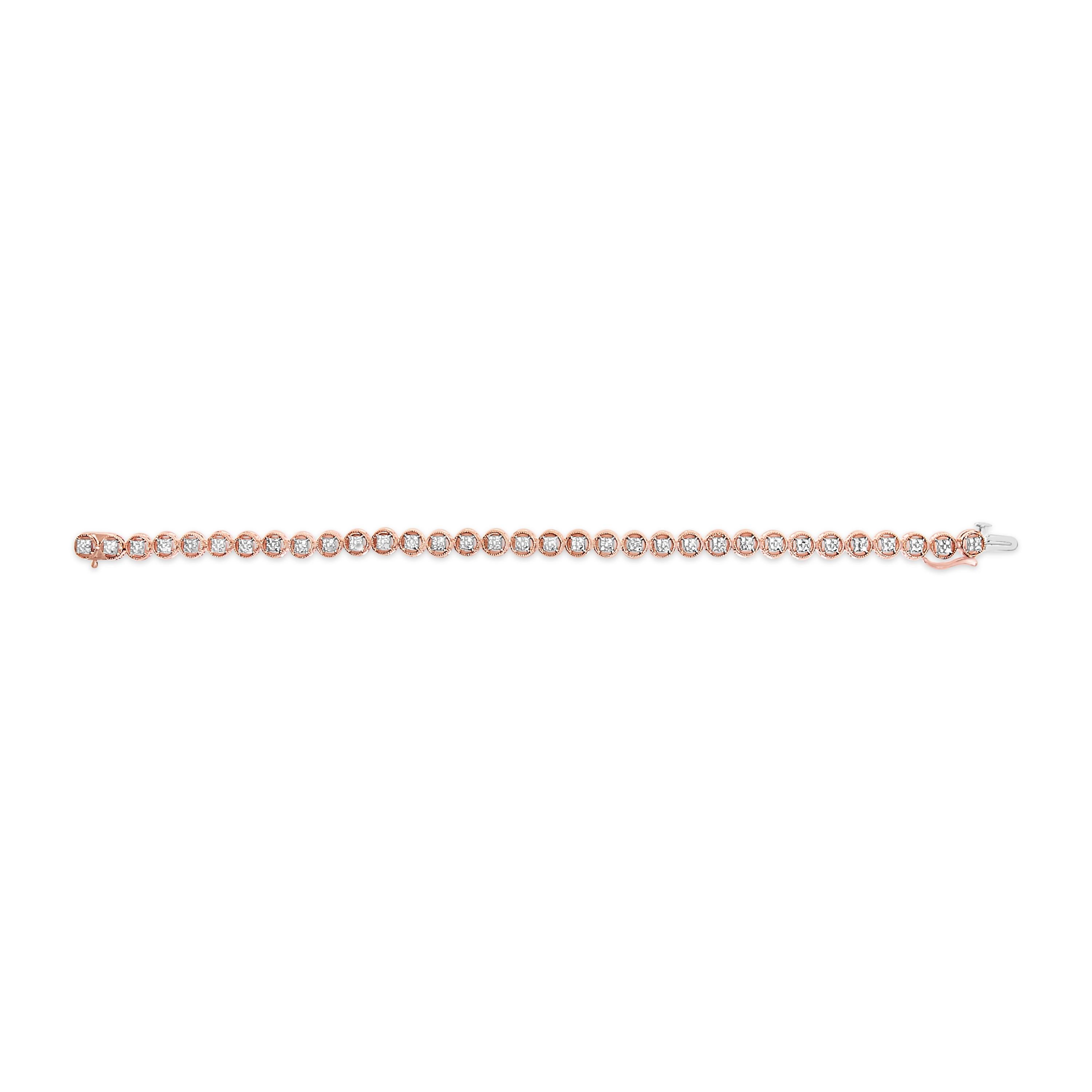 Women's 14K Rose Gold Over Silver 1/10 Cttw Diamond Open Circle Beaded Tennis Bracelet For Sale