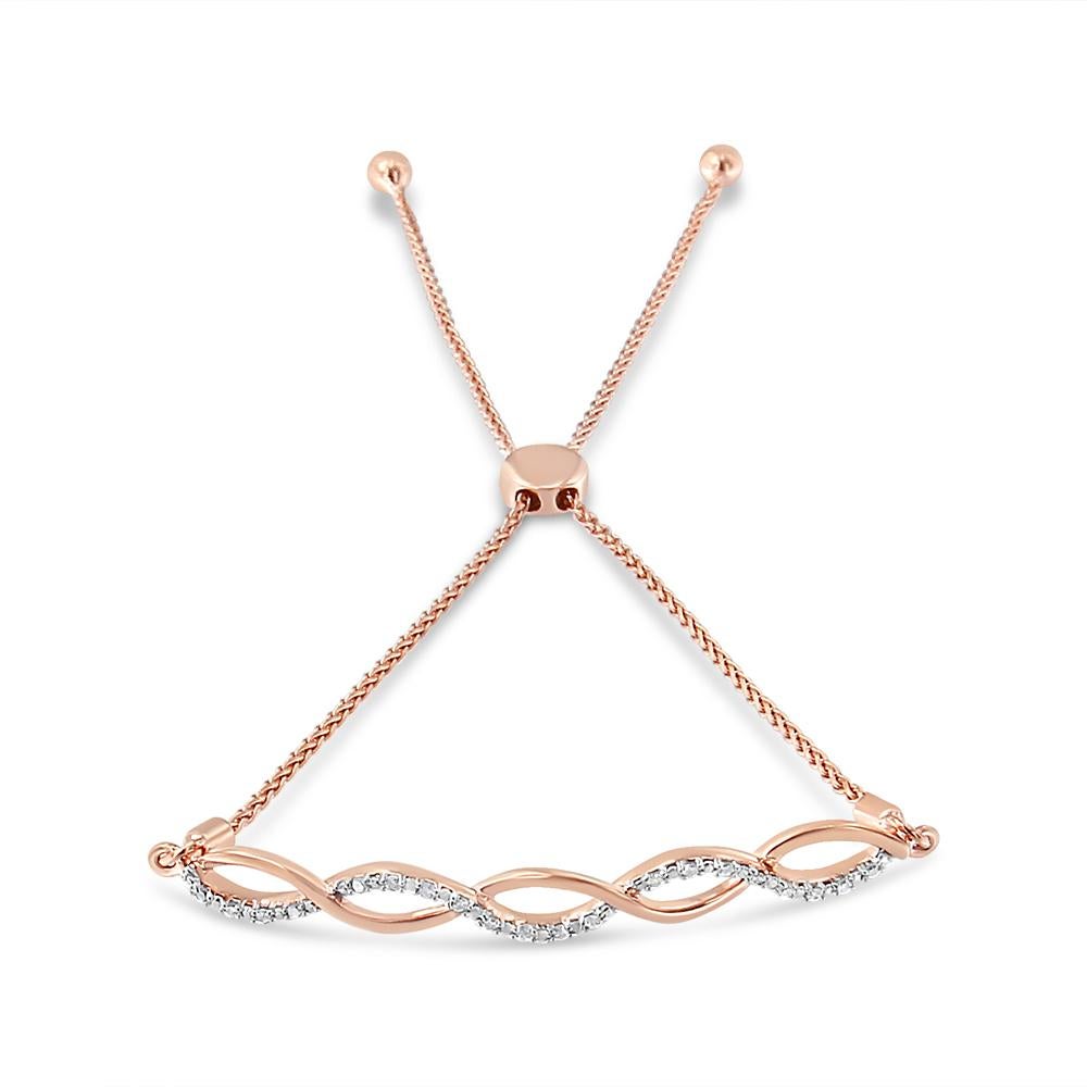 Pulsera Bolo Ajustable Oro Rosa Sobre Plata 14K 1/10ct Diamante Giro Infinito Moderno en venta