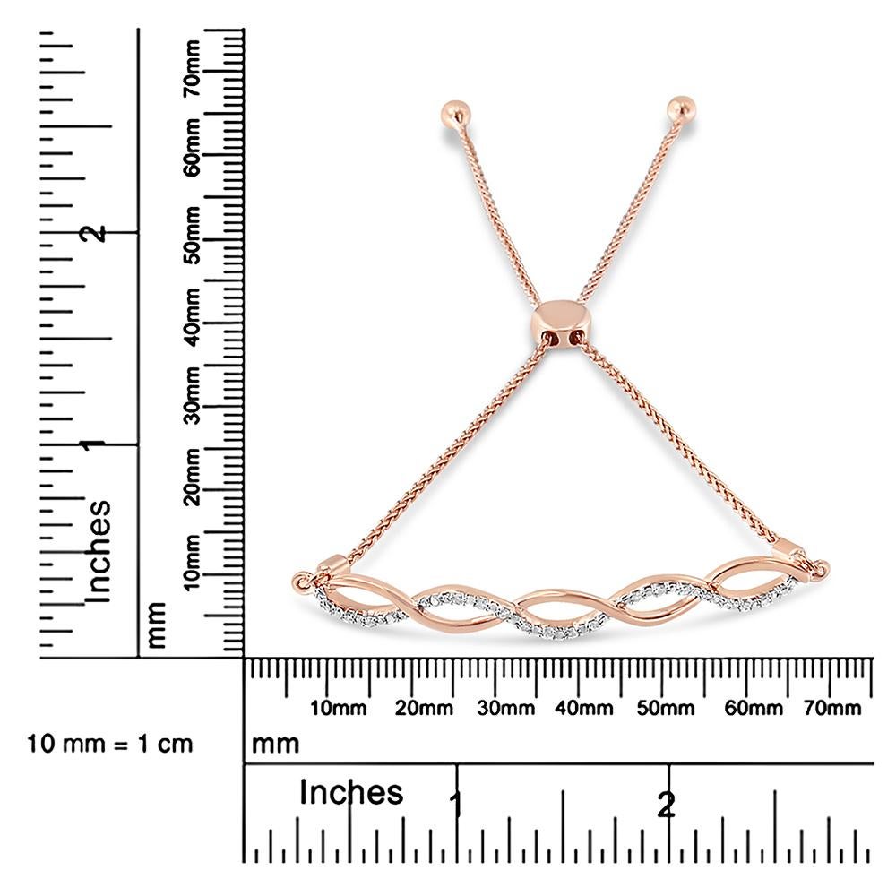 Pulsera Bolo Ajustable Oro Rosa Sobre Plata 14K 1/10ct Diamante Giro Infinito en Nuevo estado para la venta en New York, NY