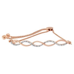 Bracelet Bolo réglable en or rose 14 carats sur argent avec diamants de 1/10 carat