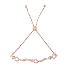14K Rose Gold Over Silver 1/10ct Diamond Wave and Heart Adjustable Bolo Bracelet