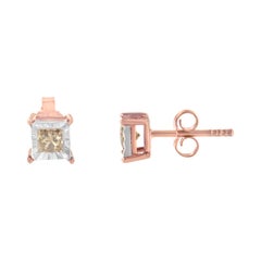 14K Rose Gold over Silver 1/2 Carat Square Diamond Solitaire Stud Earrings