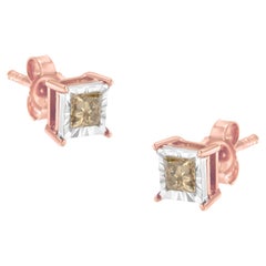 14K Rose Gold over Silver 1/2 Carat Square Diamond Solitaire Stud Earrings