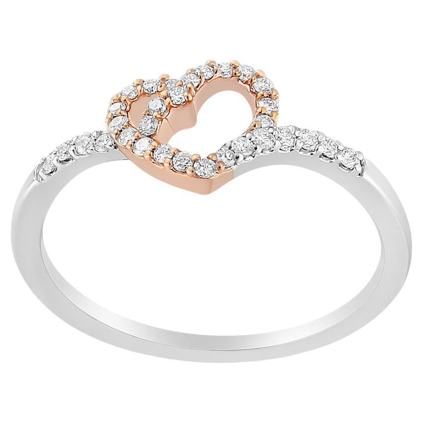 Bague de promesse à cœur ouvert en or rose 14K et argent 1/5 Cttw Diamond