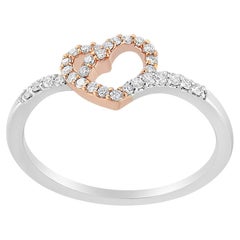 Bague de promesse à cœur ouvert en or rose 14K et argent 1/5 Cttw Diamond
