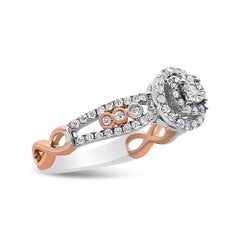 14K Rose Gold Over Silver 3/8ct Diamond Double Frame Cross Over Engagement Ring