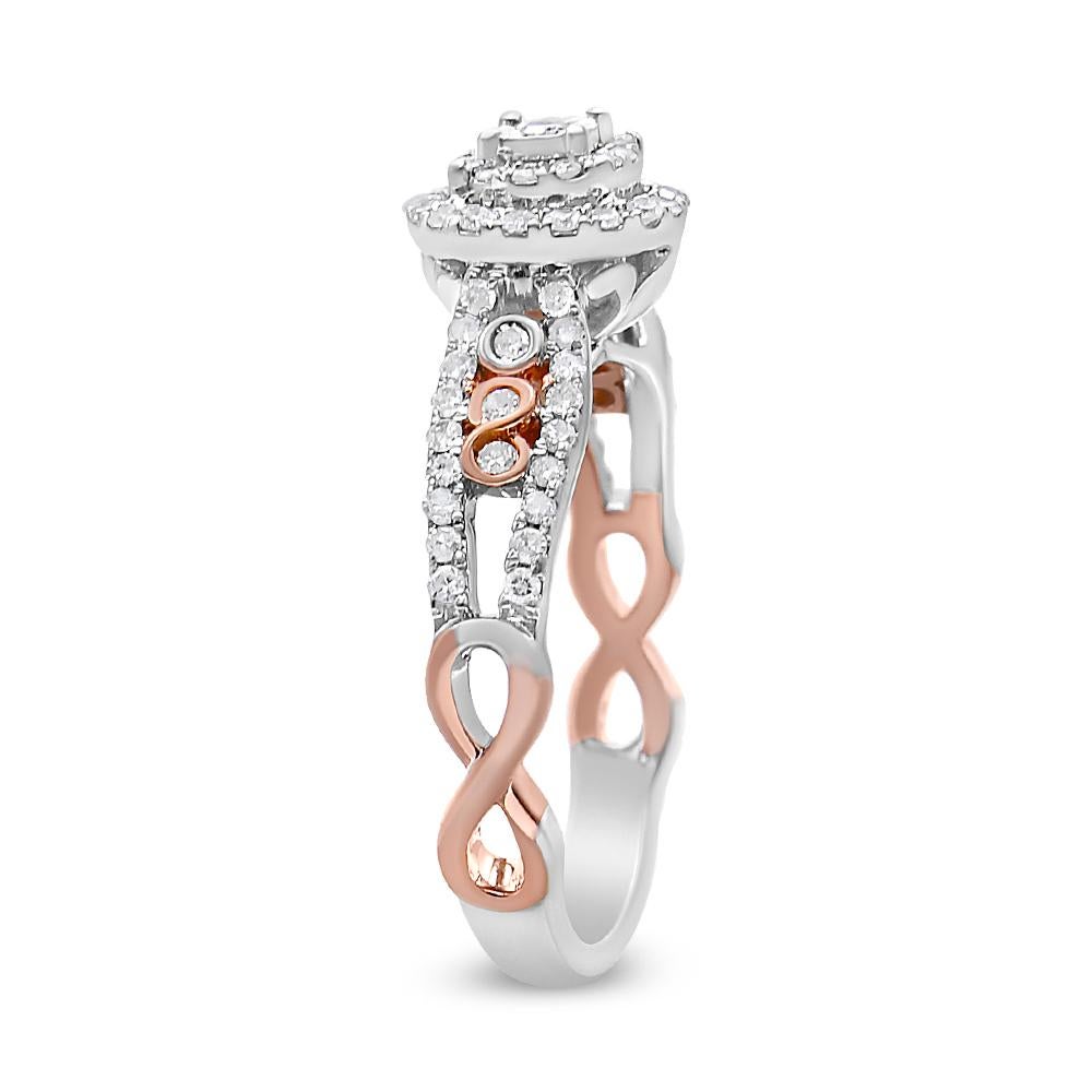 in vendita:  Anello di fidanzamento in oro rosa 14K e argento con doppia cornice di diamanti da 3/8 di carato 3