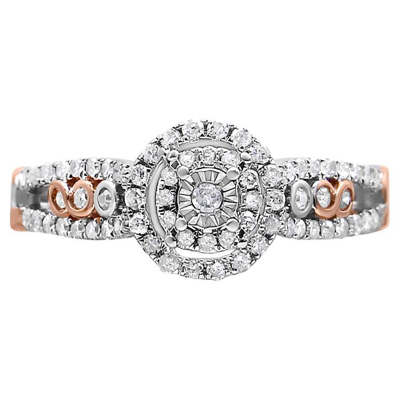 14K Rose Gold Over Silver 3/8ct Diamond Double Frame Cross Over Engagement Ring