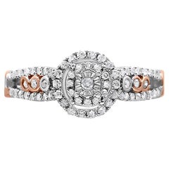 14K Rose Gold Over Silver 3/8ct Diamond Double Frame Cross Over Engagement Ring