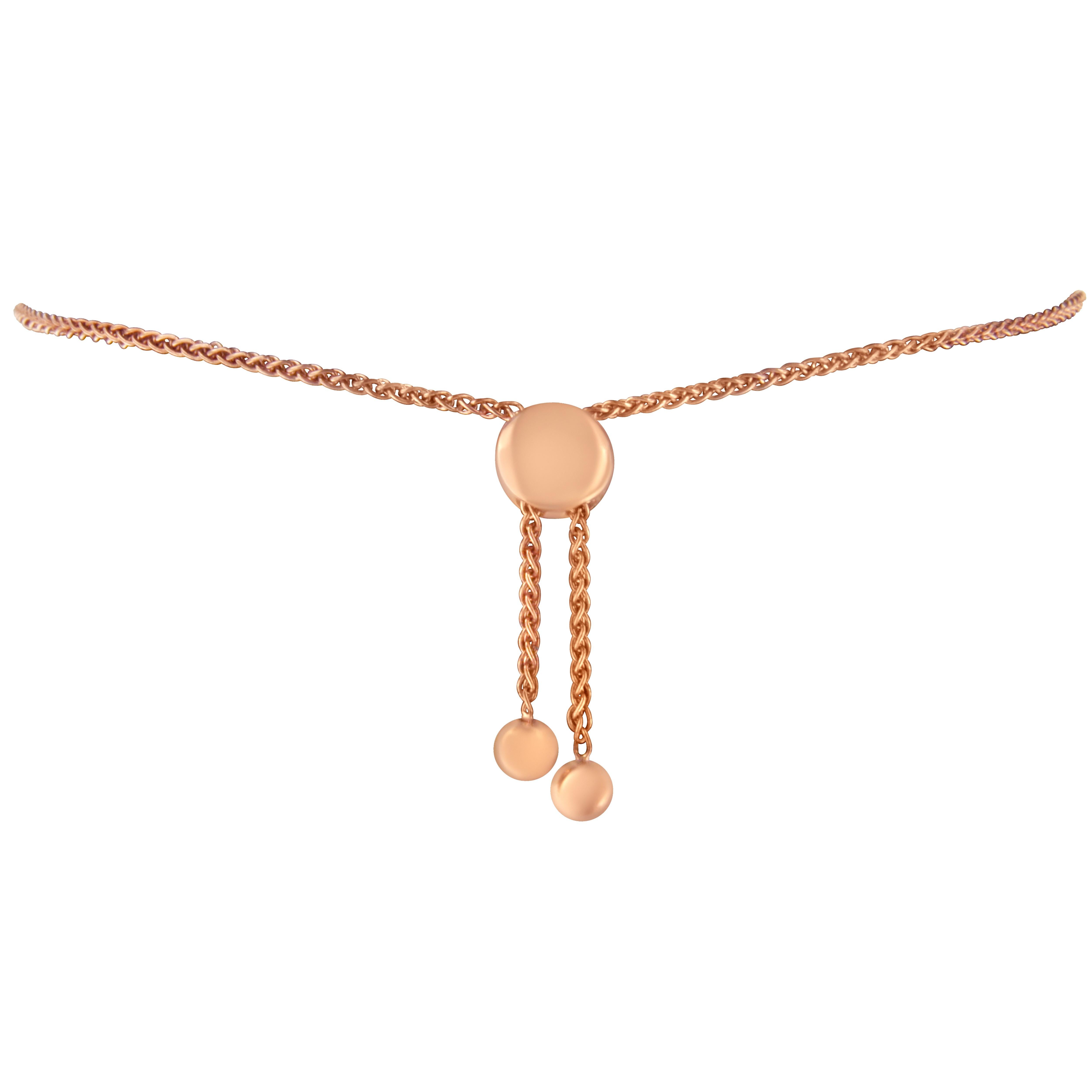 14K Rose Gold over Silver Diamond Accent Circle and Heart Link Bolo Bracelet In New Condition For Sale In New York, NY