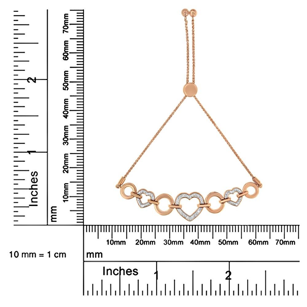 14K Rose Gold over Silver Diamond Accent Circle and Heart Link Bolo Bracelet For Sale 1