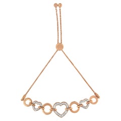 Bracelet Bolo en or rose 14 carats sur argent avec cercles ornés de diamants et maillons en forme de cœur