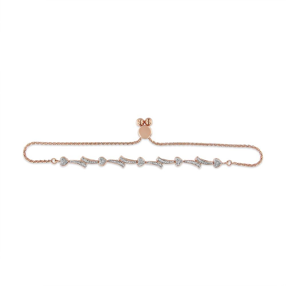 Contemporary 14K Rose Gold over Silver Diamond Accent Heart and Wave Link Bolo Bracelet For Sale