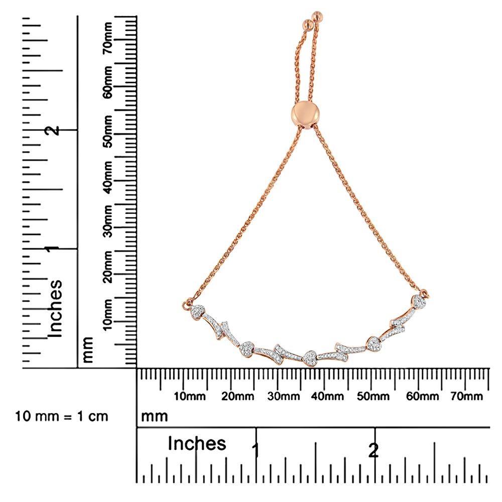 Women's 14K Rose Gold over Silver Diamond Accent Heart and Wave Link Bolo Bracelet For Sale