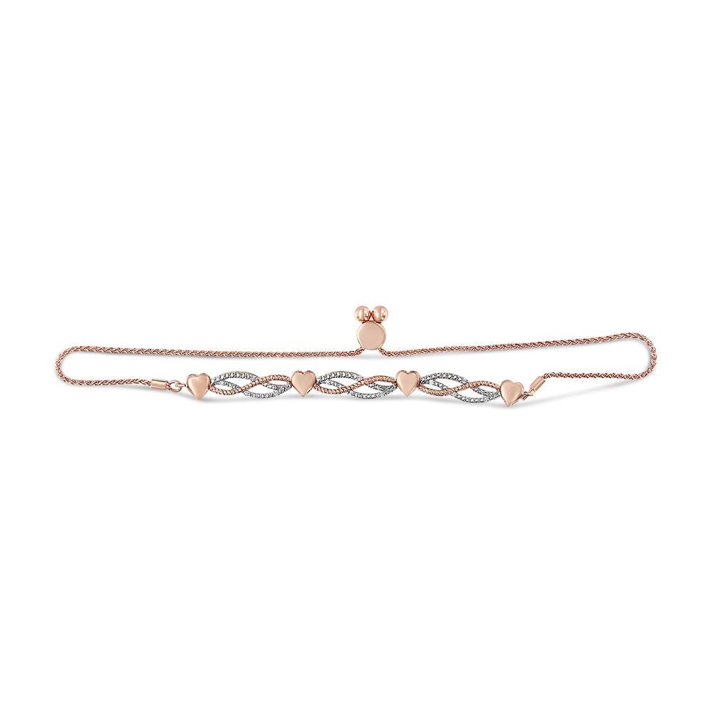 Moderne Bracelet Bolo en or rose 14 carats sur argent avec diamants superposés infinis de 4 à 10 pouces en vente