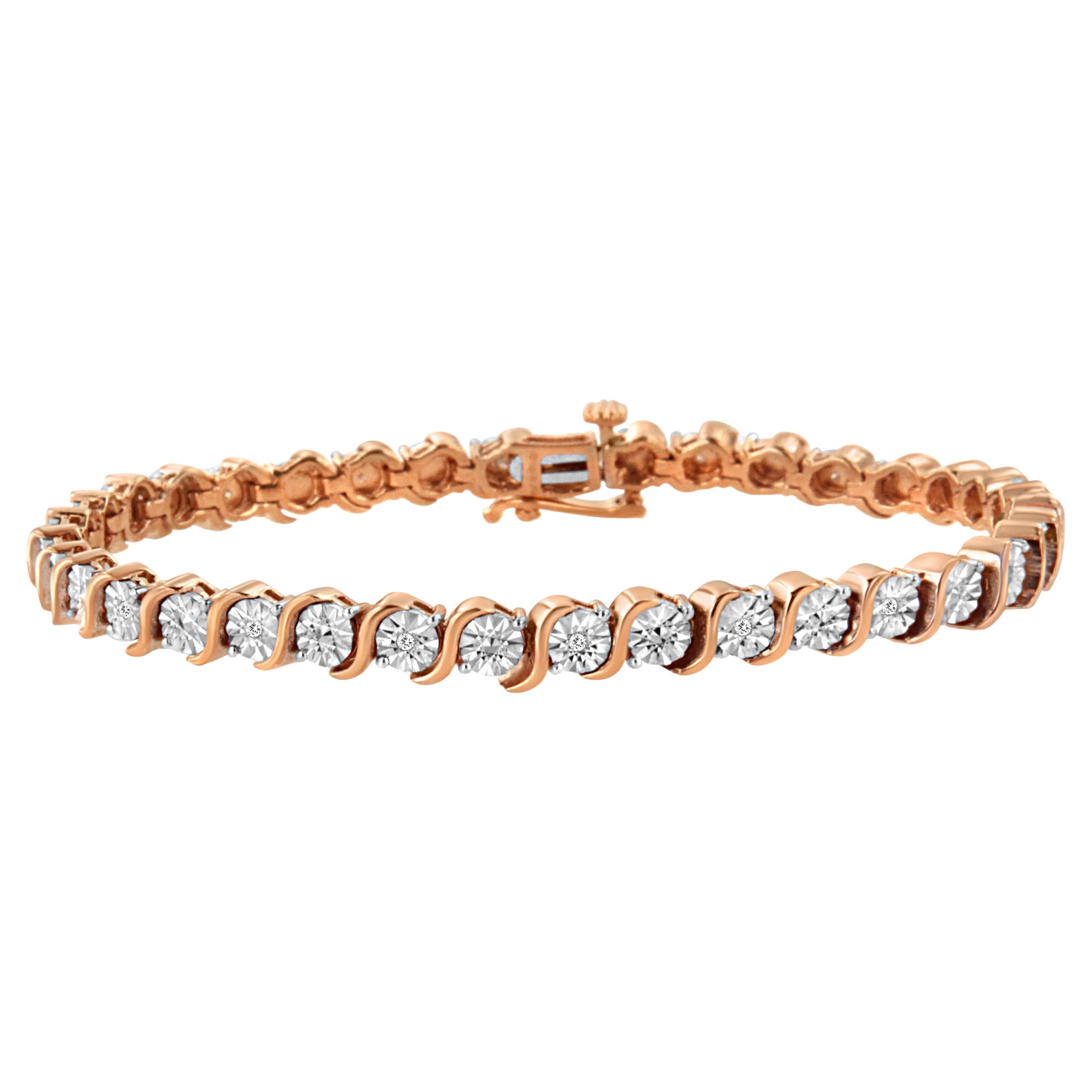 14K Roségold über Sterlingsilber 1/10 Karat Diamant und "S" Glieder-Tennisarmband
