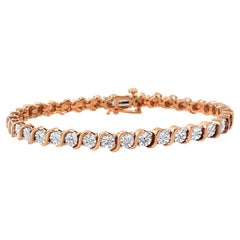 Bracciale da tennis con diamanti e maglie a "S" in oro rosa 14K e argento sterling 1/10 Ctw