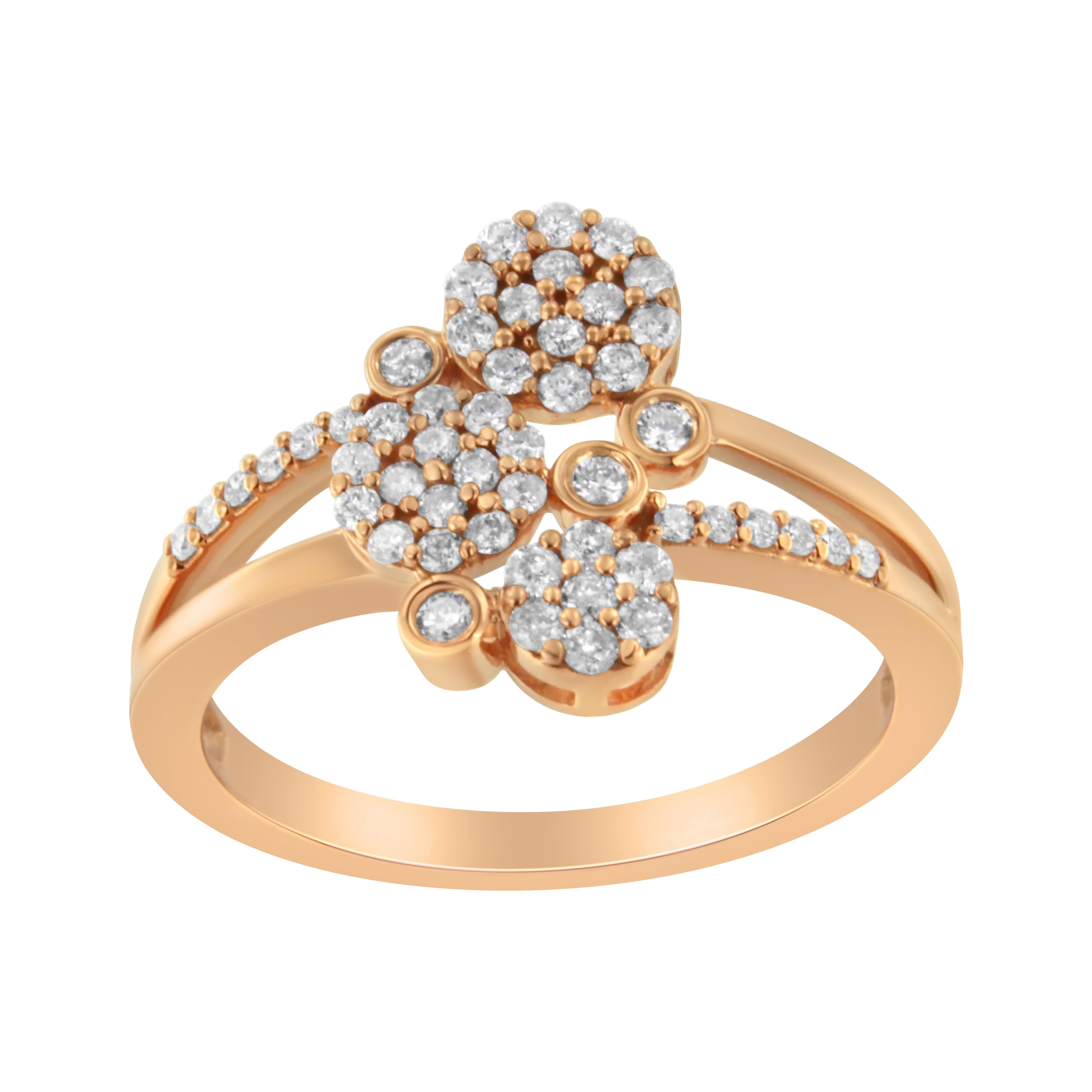 For Sale:  14K Rose Gold Over Sterling Silver 1/2 Ct Diamond Scatter Composite Bypass Ring 2