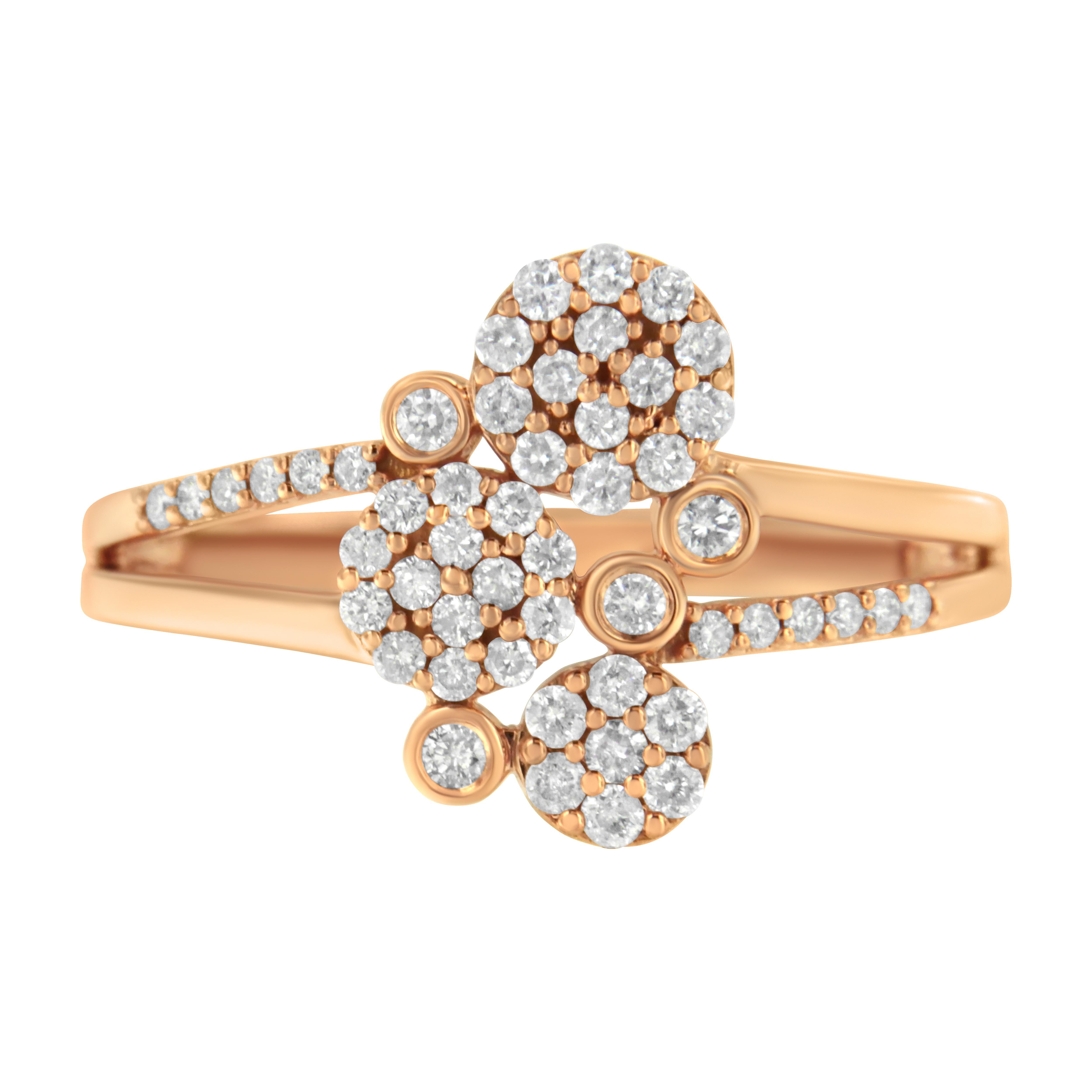 For Sale:  14K Rose Gold Over Sterling Silver 1/2 Ct Diamond Scatter Composite Bypass Ring 3