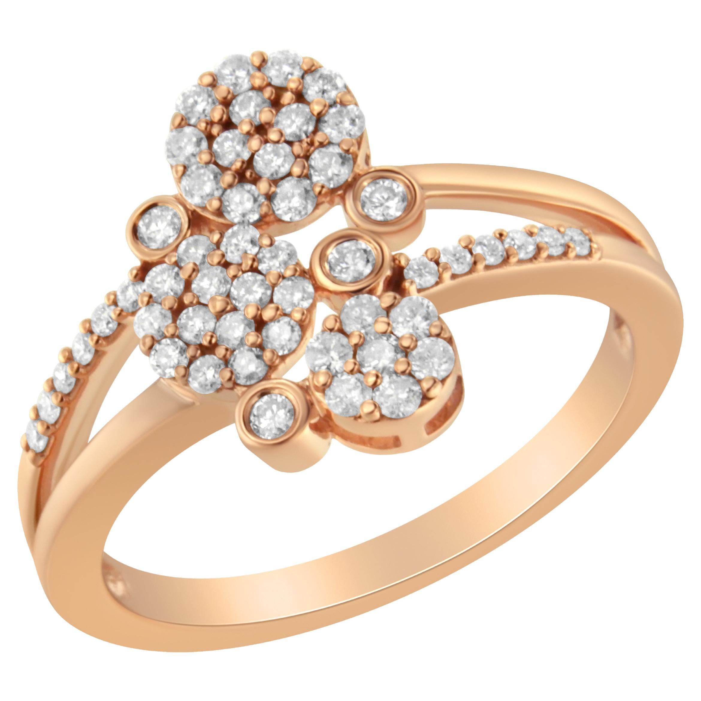 For Sale:  14K Rose Gold Over Sterling Silver 1/2 Ct Diamond Scatter Composite Bypass Ring