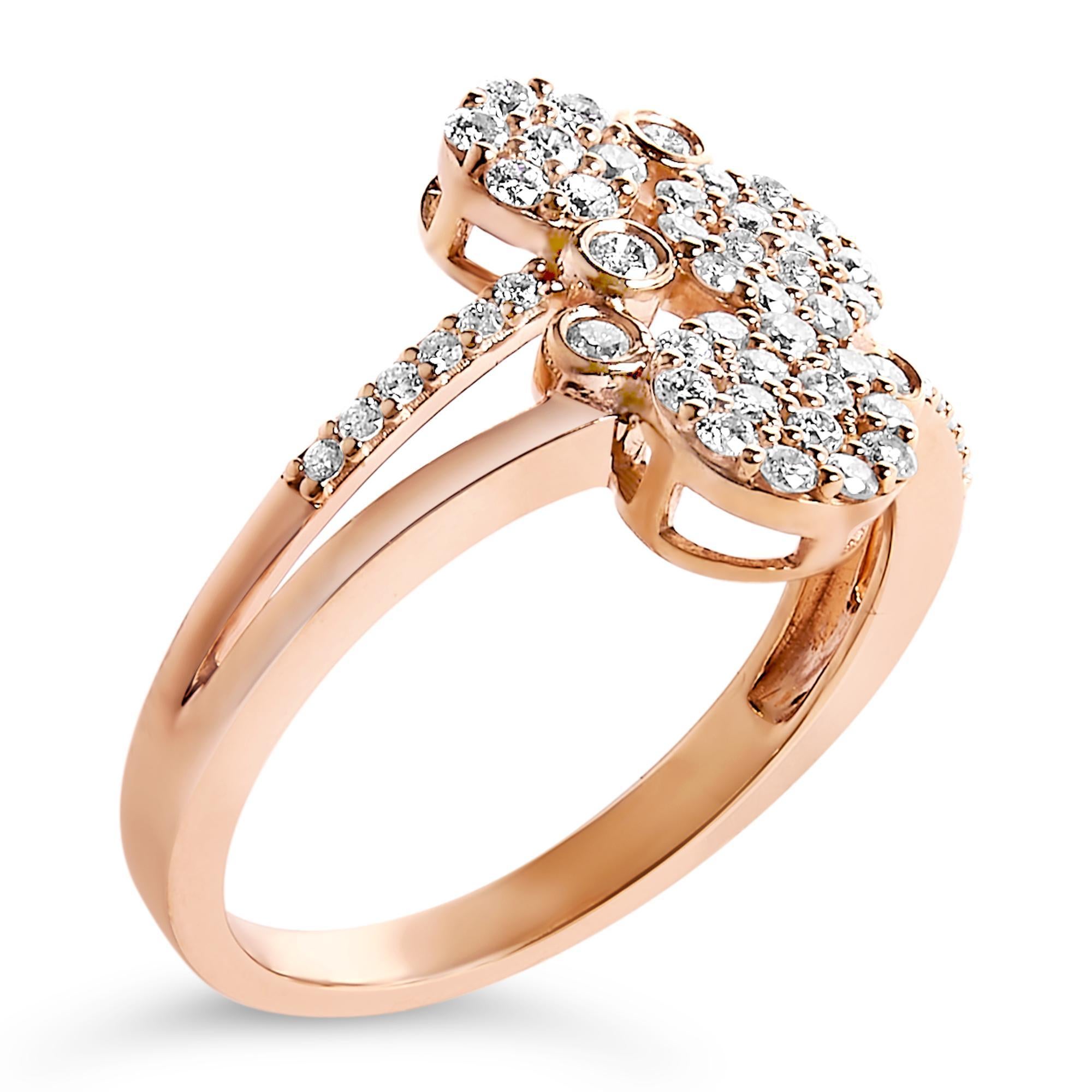 Moderne 14K Rose Gold Over Sterling Silver 1/2 Ctw Diamond Scatter Composite Bypass Ring en vente