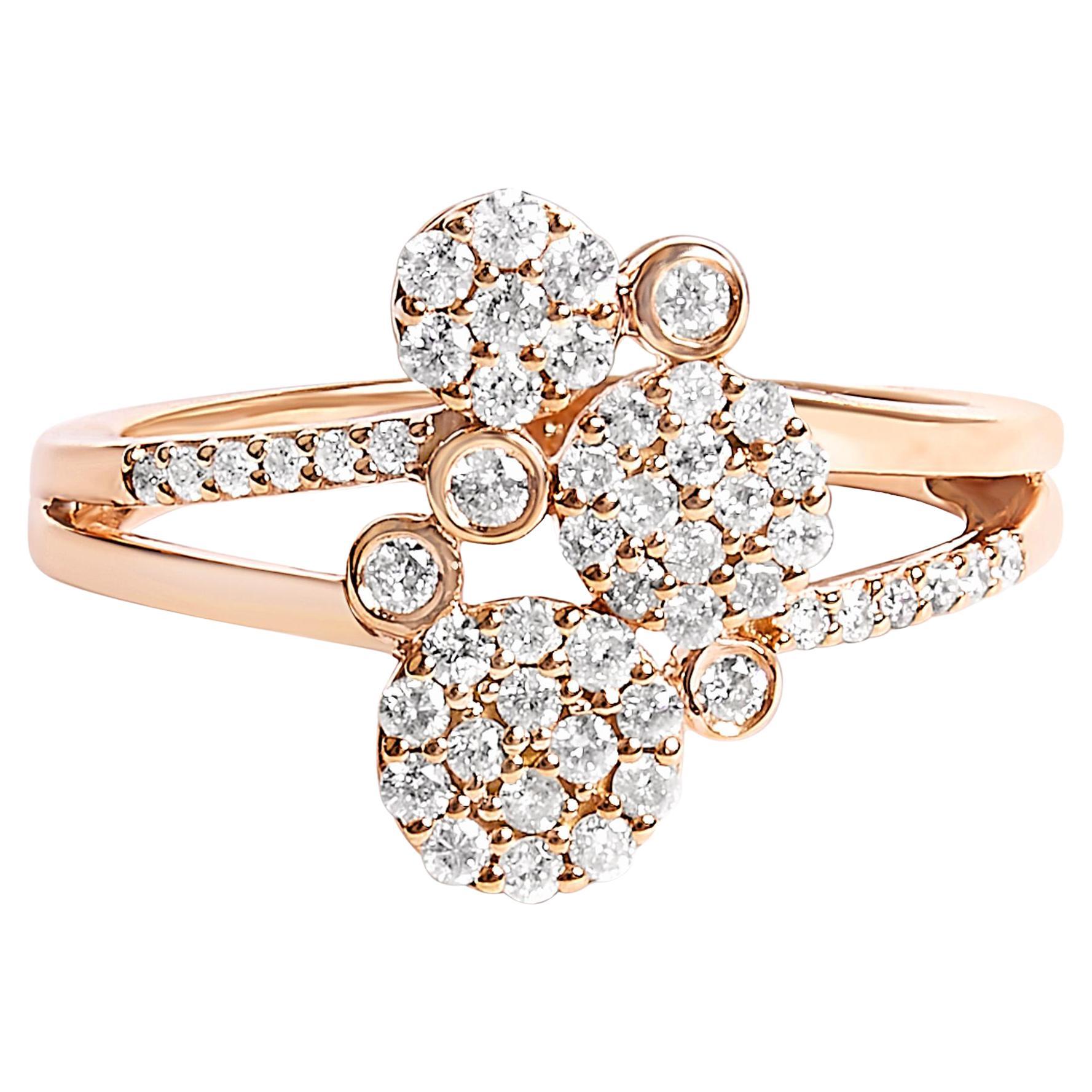 14K Rose Gold Over Sterling Silver 1/2 Ctw Diamond Scatter Composite Bypass Ring