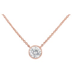 Collana con ciondolo solitario con diamante da 1/3 di carato in oro rosa 14K e argento sterling