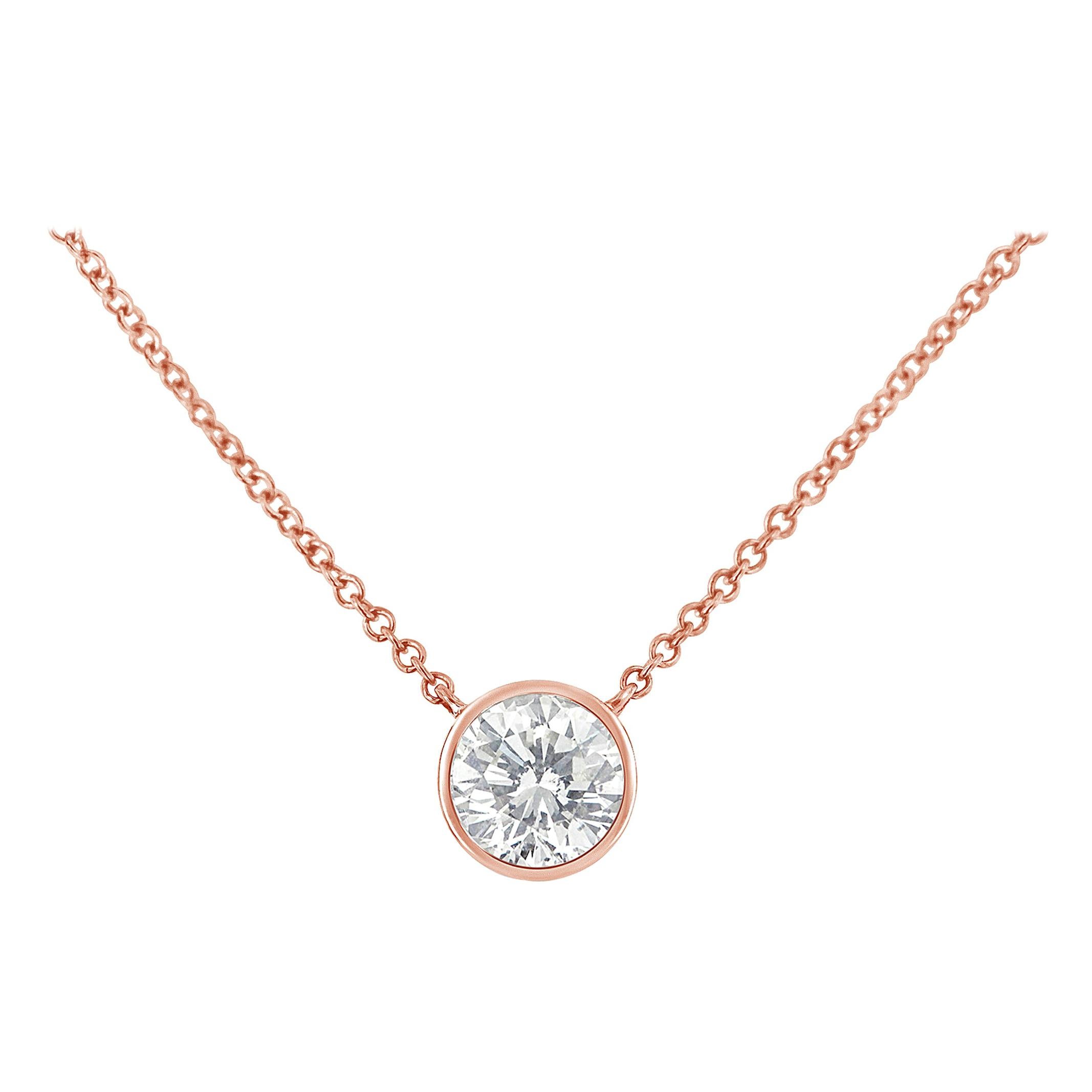 14k Rose Gold Over Sterling Silver 1/3 Cttw Diamond Solitaire Pendant Necklace