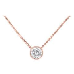 Collar Colgante Solitario de Diamantes de 1/3 Cttw en Oro Rosa de 14k sobre Plata de Ley