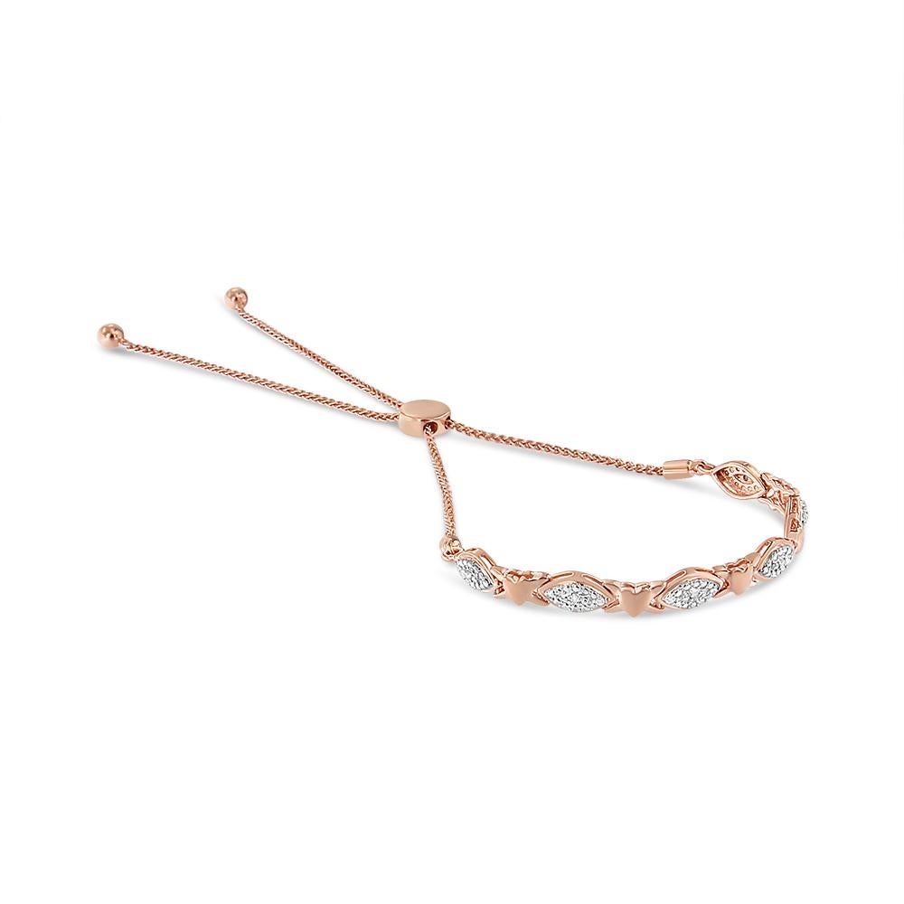 Moderno Bracciale Bolo a maglie alterne in oro rosa 14K e argento 925 con accenti di diamanti in vendita