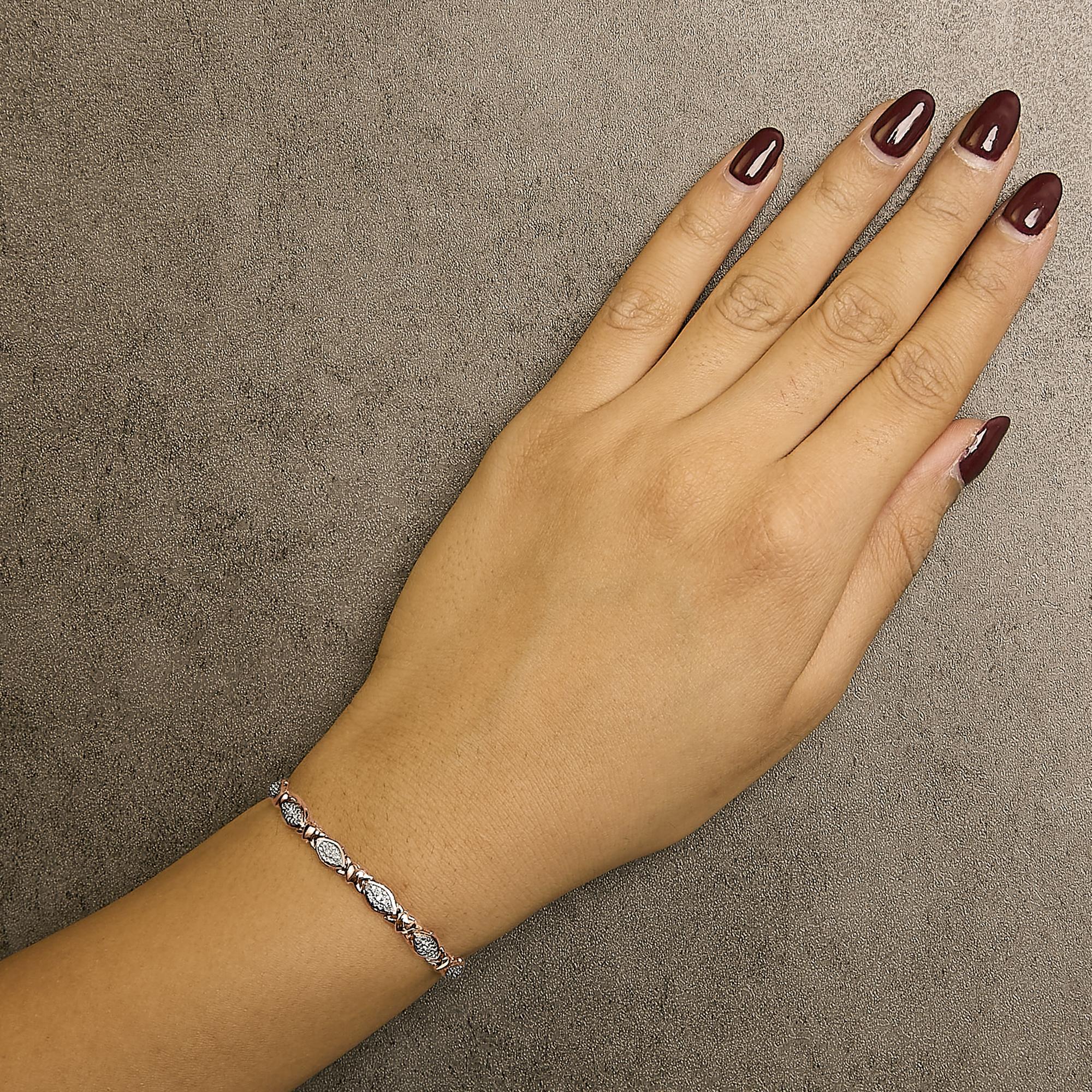 Taglio rotondo Bracciale Bolo a maglie alterne in oro rosa 14K e argento 925 con accenti di diamanti in vendita