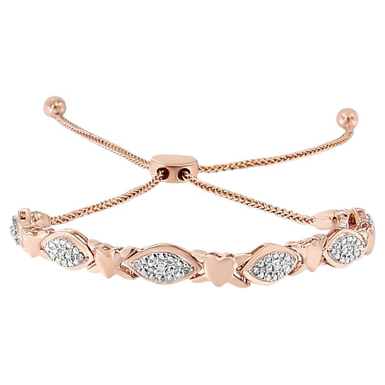 Bracelet Bolo à maillons alternés en or rose 14 carats sur argent sterling avec diamants