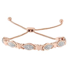 Bracelet Bolo à maillons alternés en or rose 14 carats sur argent sterling avec diamants