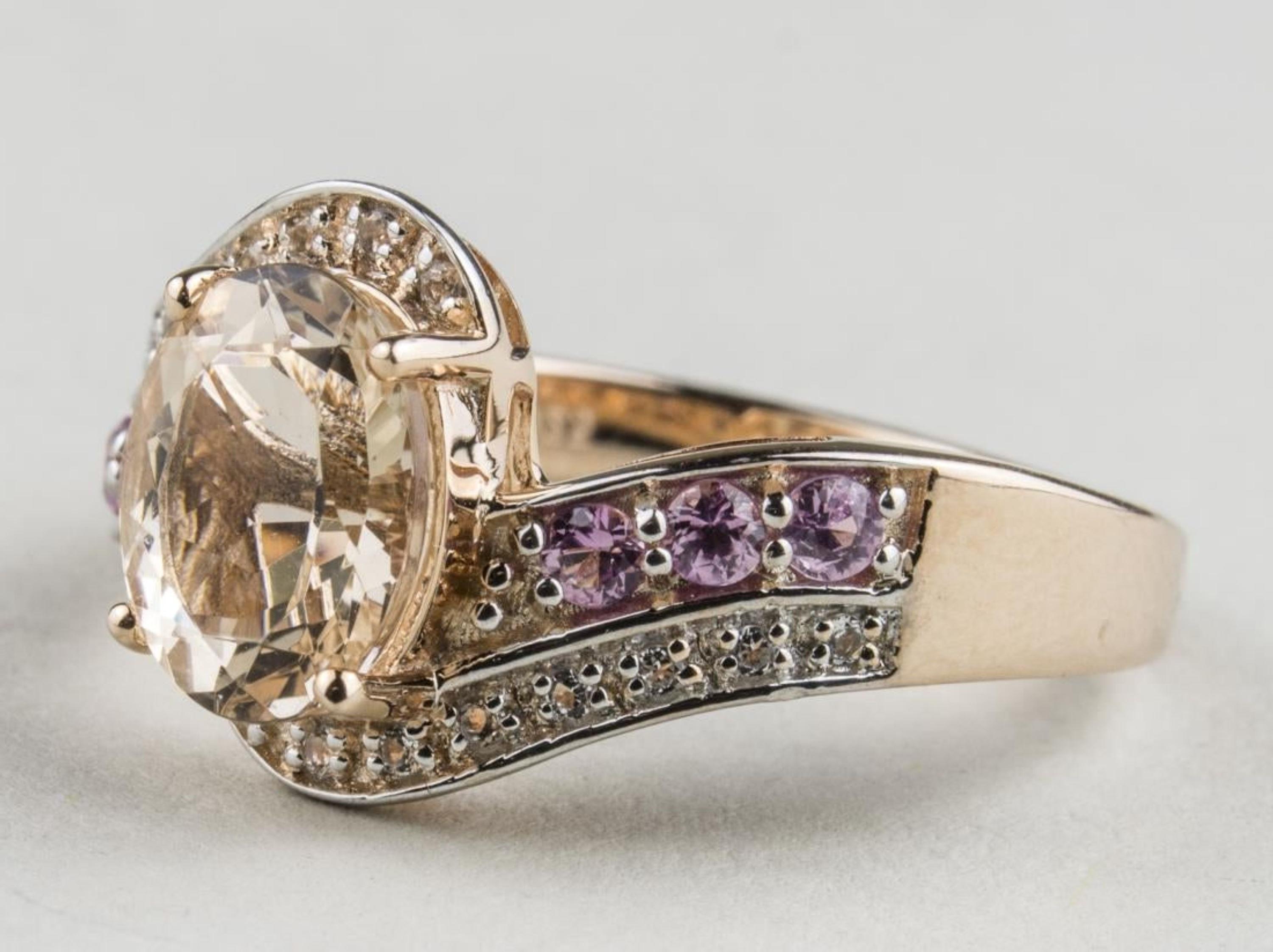 14 Karat Rose Gold over Sterling Silver Morganite Fashion Ring In Good Condition For Sale In Westfield, NJ