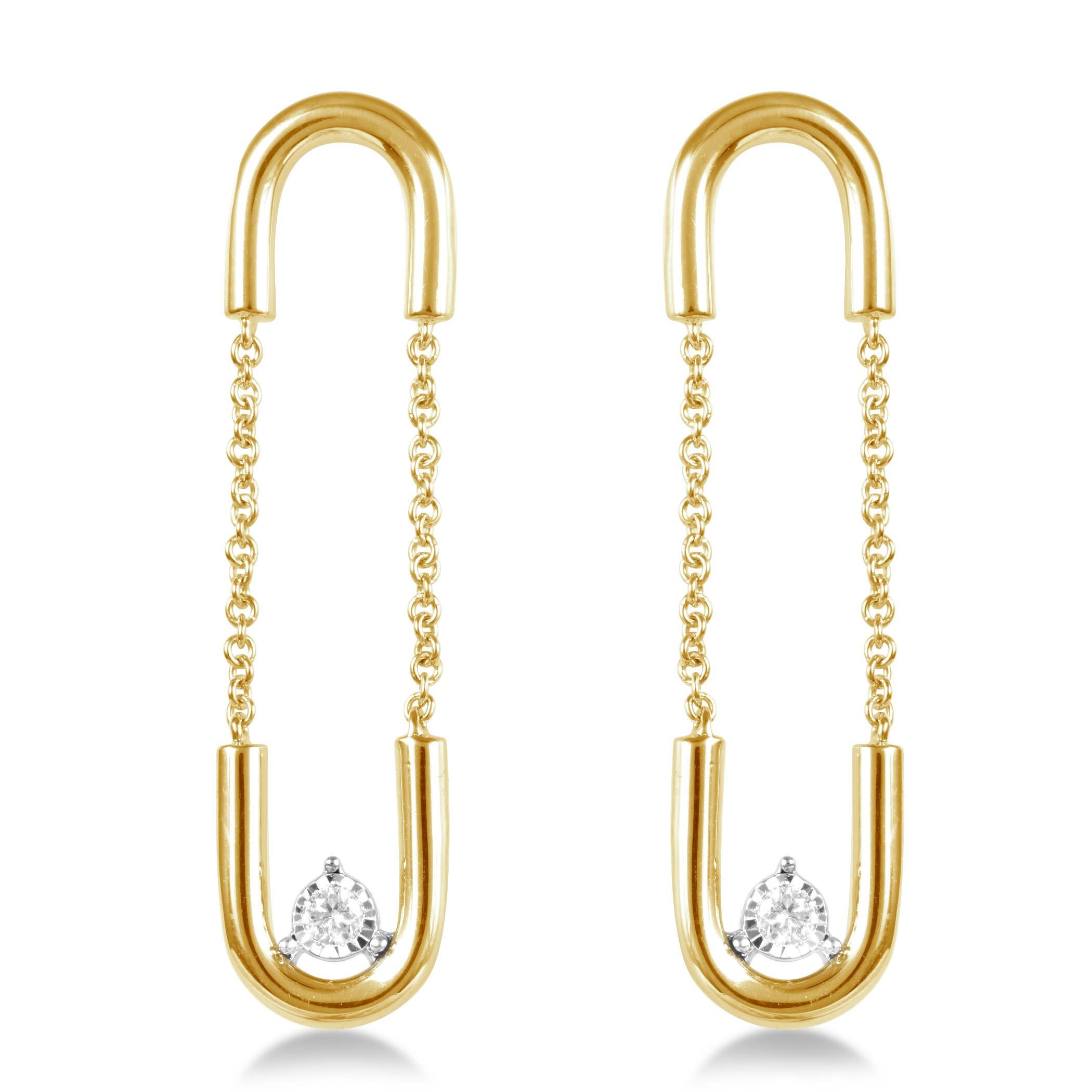 14K Rose Gold Paperclip Dangling Diamond Earrings For Sale 1